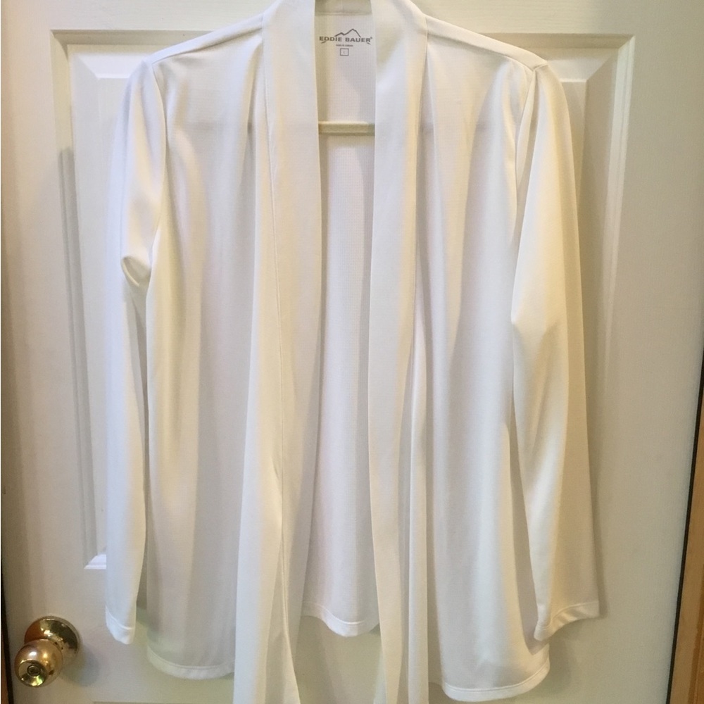 Women’s Eddie Bauer White Open Front Cardigan Sz L NWOT